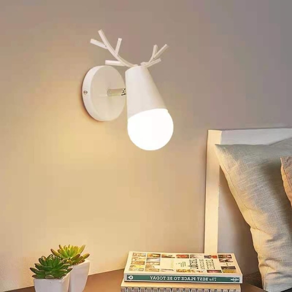 E27 Children's Wall Lights Creative Christmas Antler Deer Shaped Wall Lights Compatible with Bedroom, Living Room (White)