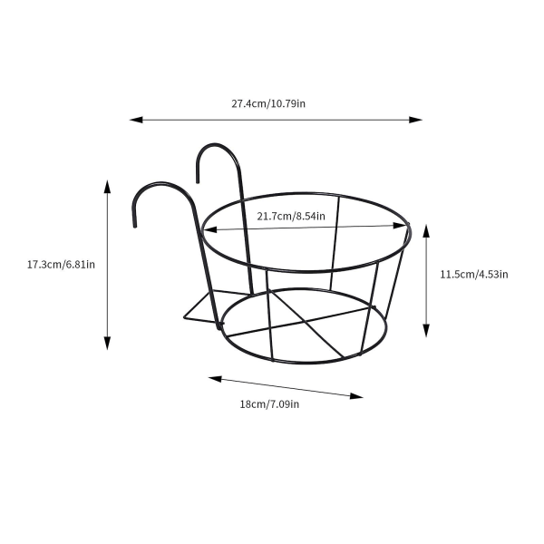 Smijern Sort Blomsterplade Hængende Kurv Hjem Balkon Gelænder Pot Stativ Opbevaringskurve Blød Sc A