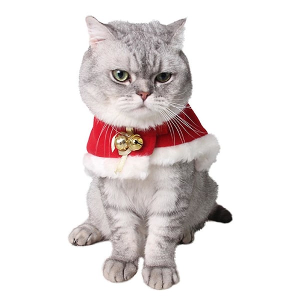 LWinter Warm Pet Cat Cape Julekostume Santa Cape med Bell Cosplay kostumetilbehørL