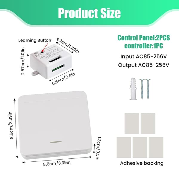Wireless Switch Kit, Wireless Two-Way Switch, Radio Controlled Lighting Switch, 30m Range (1 Receiver + 2 Switches)