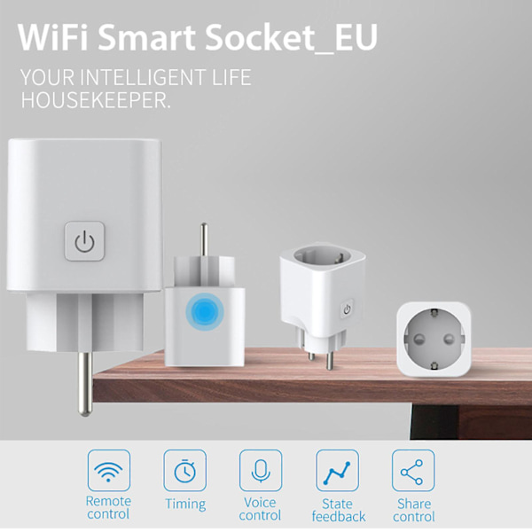 Smart Mini WiFi Stikkontakt med Fjernbetjening, Kan Styres Fjernbetjent - Hvid EU