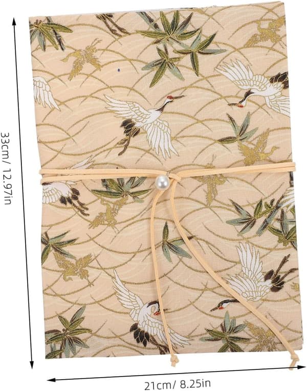 Adjustable A5 Size Fabric Book Cover with Gold Wreath Print, Delicate Fabric Book Sleeve