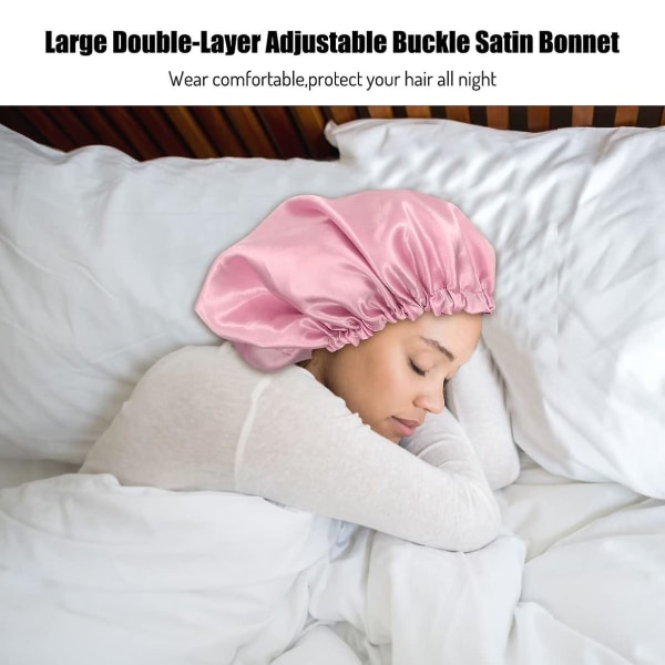 3 stk rosa Satin Bonnet Silke Bonnet For Soving Hår Bonnetter For Kvinner Silke Hår Wrap