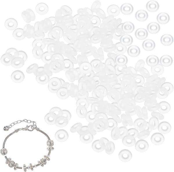 200 st proppberlocker, silikongummipärlor kompatibla 2 mm x 6 mm berlockproppar för armband transparenta