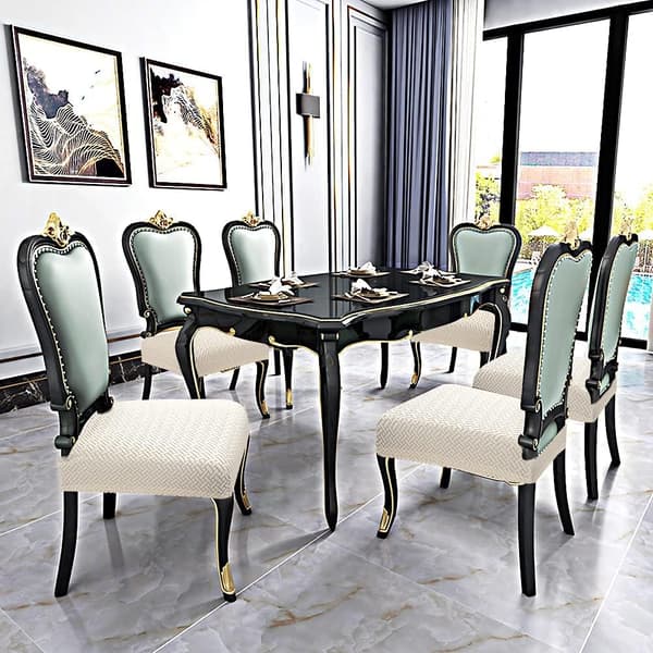 Beige 4 stk. Jacquard Preget Stretch Stoltrekk Avtakbart Vaskbart