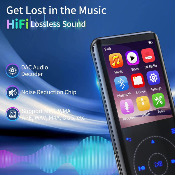 32 Gt Bluetooth MP3-soitin: kannettava musiikkisoitin kaiuttimilla, FM-radio, tallennin, HD-häviötön digitaalinen ääni