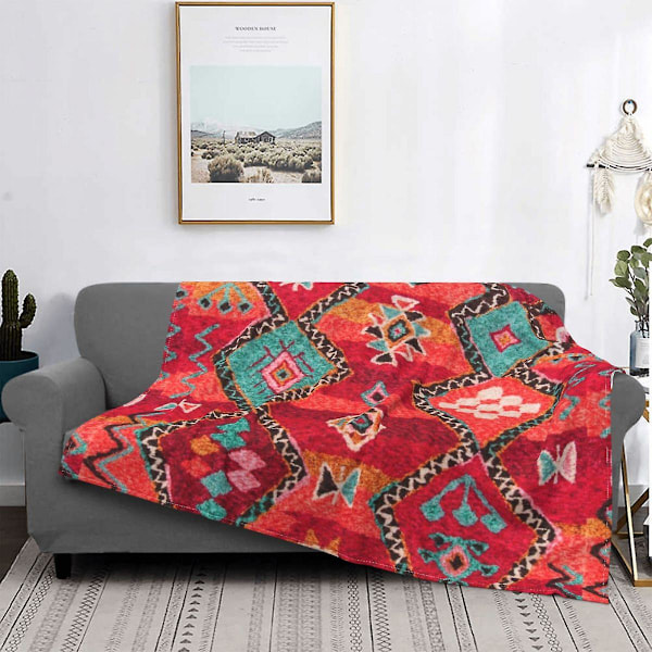 Traditionell färgad Anthropologie Bohemian marockansk filt fleece tryckt lätt filt filt för soffa rese sängöverkast