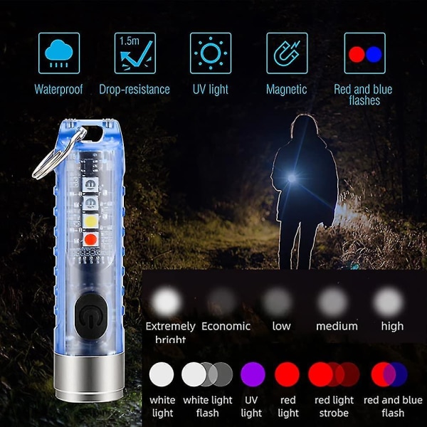Mini LED-blits, håndholdt blits, 400 lumen utendørs oppladbar høyfunksjonell nøkkelringblits