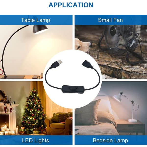 USB Switch, 4 Pcs 30cm USB Extension Cable with On/Off Switch, Compatible with Car Camera, Desk Lamp, LED Strip