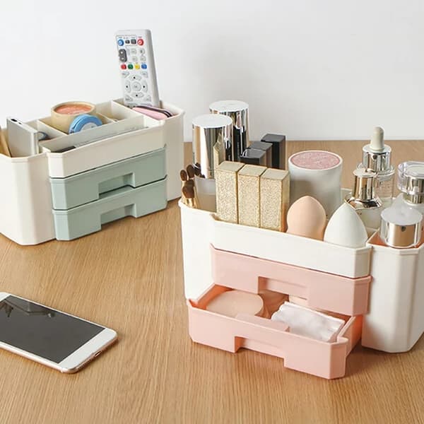 Double-layered Pink Cosmetics and Makeup Storage with Drawers, Bath