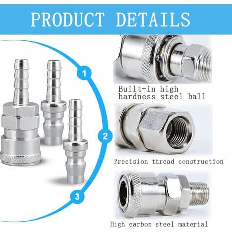 Pneumatiska kopplingar 8 mm gasslang kopparmunstycke anslutning för tryckluftsslang snabbkoppling kompressor snabb pneumatisk koppling (2 st SH20+