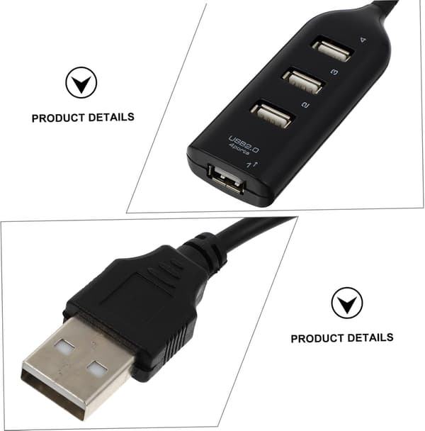 USB-hub 4-ports USB-forlænger til computere, bærbare computere, tablets, kompakt, let USB 2.0-udvider