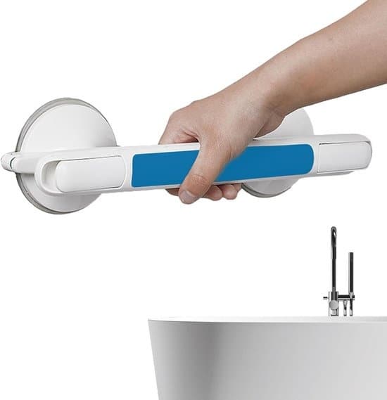 Bathroom Handle with Suction Cups - Shower/Toilet Handle - Fall Prevention - Non-Slip Studs - No Drilling Required