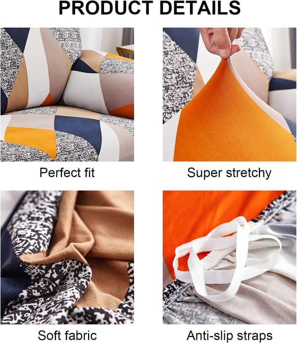 Orange Geometri Stretch Sofabetræk 2-personers Sofabetræk med Arm