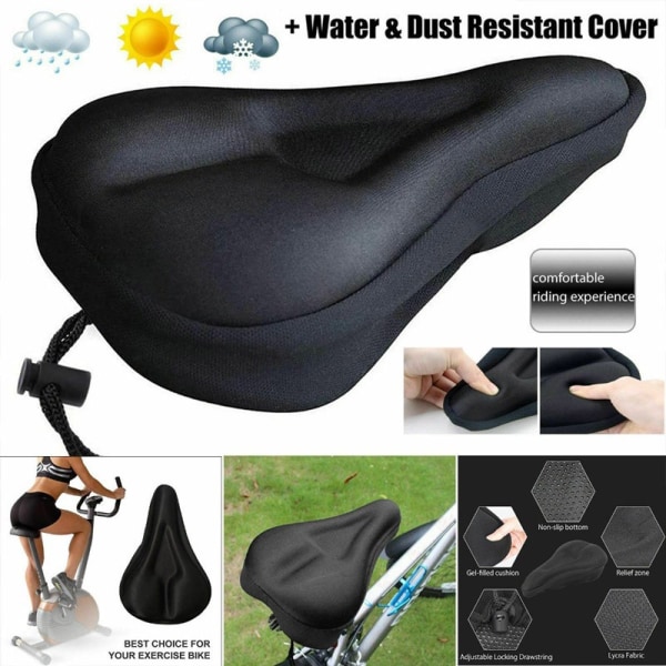 1 STK sort cykelsadelbetræk, silikone cykelsadelpude, åndbart og behageligt sadelbetræk med vandtæt betræk til