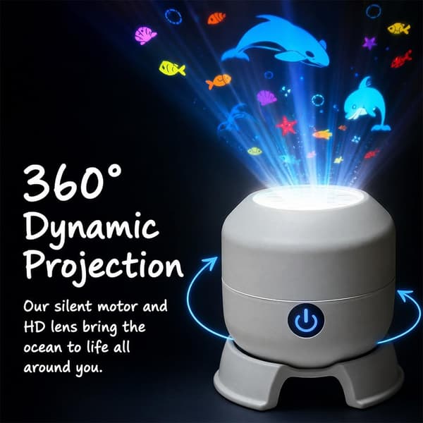 Dynamic Rotating LED Projector Lamp, 360° Rotating LED Ocean Projector, Ocean Projector for Kids, Adjustable Brightness