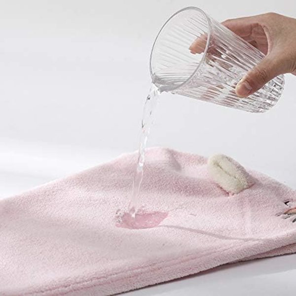 Hårhandduk för kvinnor i polyester, nylon och korallfleece, snabb torkande, absorberande, söt tecknad broderi