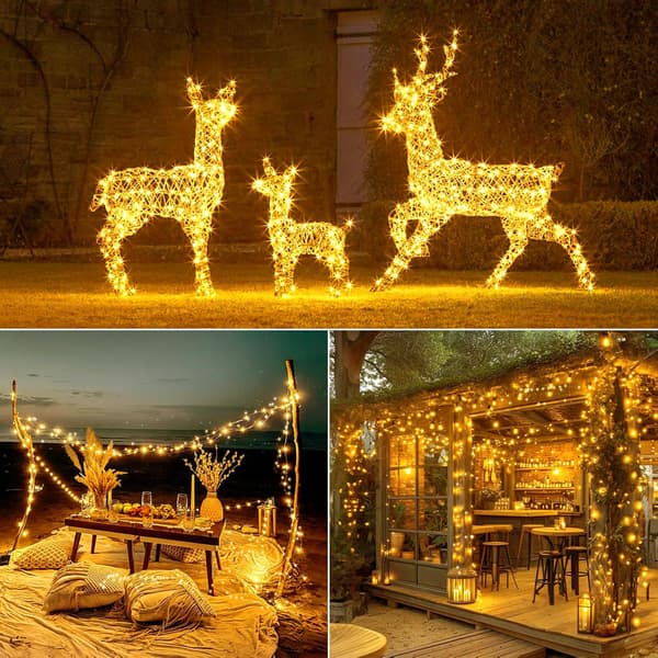 Solar String Lights Outdoor Garden, 5M50LED Solar Powered String Lights Waterproof, 8 Modes Copper Wire Solar Lights Warm White Warm White