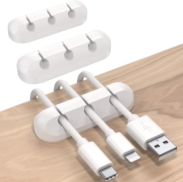 Kabelholder - Silikonkabelklemmer 3-pakning - USB - Kabelhåndtering - Hvit