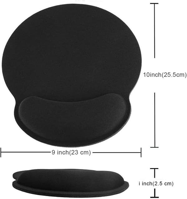 Musemåtte med håndledsstøtte, ergonomisk håndledsstøtte i memoryskum skridsikker gummibase til computer og kontor 25x23 håndled sort1