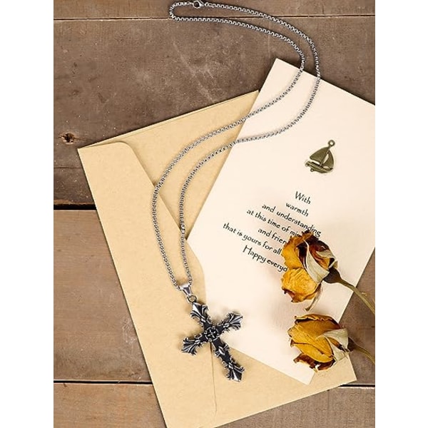 Korsvedhæng i rustfrit stål, gotisk halskæde, halloween-halskæde, jule- og nytårssmykkegaver til kvinder (enkelt)