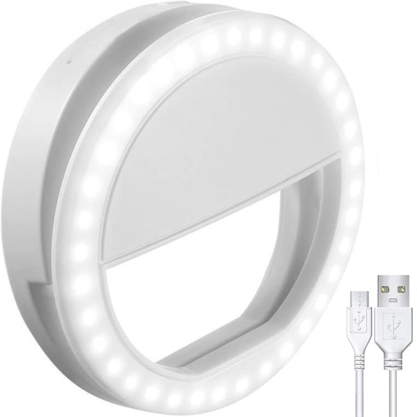 Selfie-ringljus, uppladdningsbar med 36 led-lampor, 3-nivå justerbar vit White