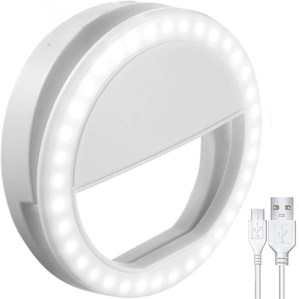 Selfie Ringlys, Genopladelig Med 36 LED Lys, 3-niveau Justerbar Hvid