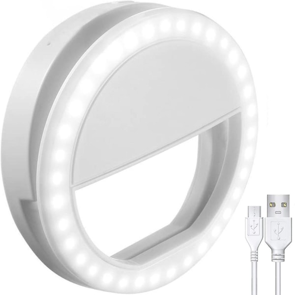 Selfie Ringlys, Genopladelig Med 36 LED Lys, 3-niveau Justerbar Hvid White