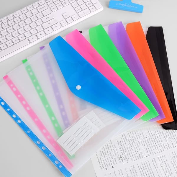 A4 Clear 11-Hole Binder Pockets, Horizontal Document Sleeves with Snap Button, 6-Pack Archiving Pockets Landscape Orientation Landscape orientation