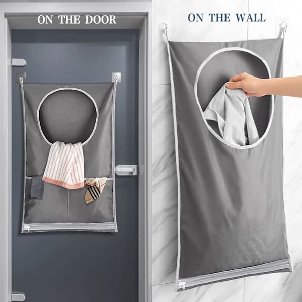 HA~Laundry Baskets, Hanging Laundry Hamper with Stainless Steel Hooks & Adhesive Hooks, for Laundry/Moving/Shopping/Storage