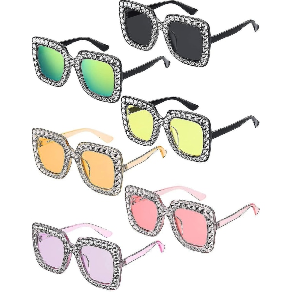 Oversize fyrkantiga glittersolglasögon med retro tjock ram (ljuslila, ljusgrå, klarrosa, klarbrunbrun, ljusgul, rosa)