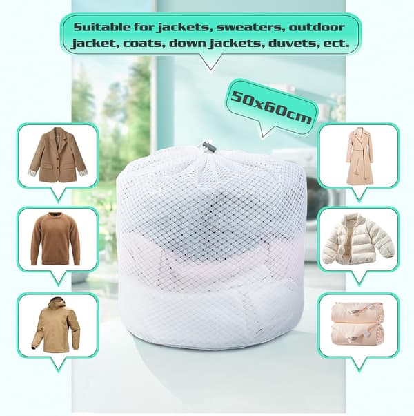 2-piece laundry net, 50 x 60 cm laundry bag with drawstring, washing machine net, reusable mesh bag for laundry, laundry net