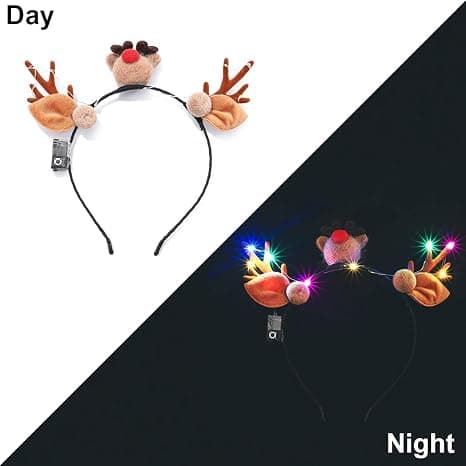 Jul LED-lysende pannebånd med horn, dyrehodeplagg, blinkende hår