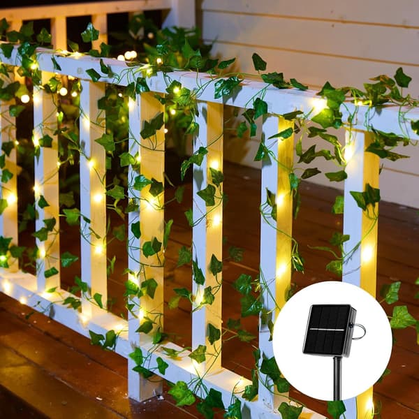 Udendørs solcellelyskæde, 12 meter lang solcellelyskæde med vedbend, solcellelamper til camping, udendørs have, hegn, vægvinelys Vine Lights