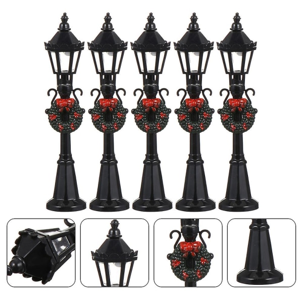 5 stk Utendørs Dekor Modell Jernbanetog Lampe Utendørs Sti Lanterne Plass Miniatyr Landskap Ornament Black 12X2CM