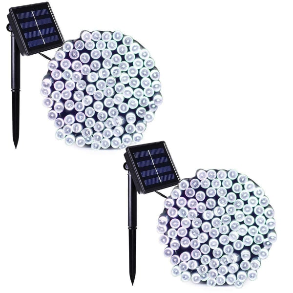 2 pakke 200 LED solcellelys, 72,2 fot utendørs vanntett, 8 moduser utendørs solcellelys for hage, uteplass, fest, tr