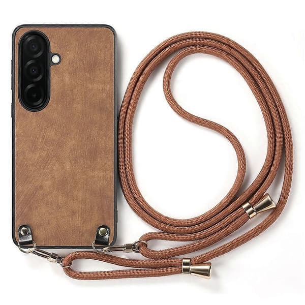 Compatible with Samsung Galaxy A37 5G Retro Leather Phone Back Cover with Adjustable Strap Brown Brown