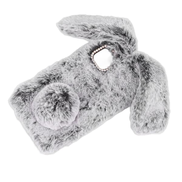 Sweet Rabbit Ears Plush Case Soft Grey Bunny Ears Protective Shell for iPhone 11