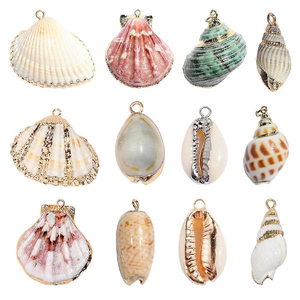 12 st Charm Halsband Roliga Smyckesdelar Nautiskt Halsband DIY Halsband Hänge Naturliga Spiral Snäckskal Pärlor Blandade Färger 4.3X4cm