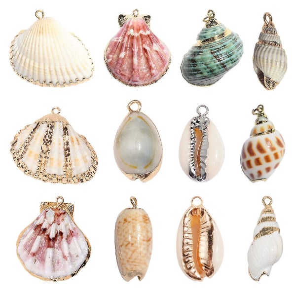 12 stk. Charm Halskæde Sjove Smykkedele Nautisk Halskæde DIY Halskæde Vedhæng Naturlige Spiral Skaller Perler Assorteret Farve 4,3X4cm Assorted Color 4.3X4cm