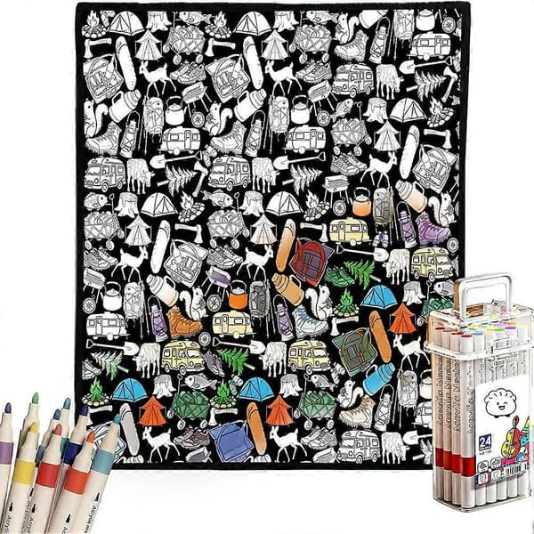 Koselig doodle-teppe, DIY doodle-teppe for voksne male-teppe med tusjer E 1 sett E 1set