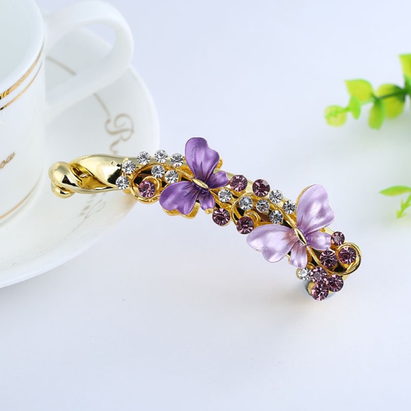4 st. Blommiga Rhinestone Banan-Hårklämmor, Hårfäste för Hästsvans, Styling för Kvinnor