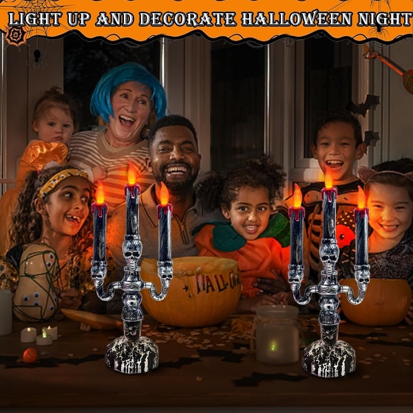 2 STK Halloween stearinlys Lampe, Halloween dekorasjoner 3-stearinlys Halloween LED Batteridrevne stearinlys, LED stearinlys Halloween