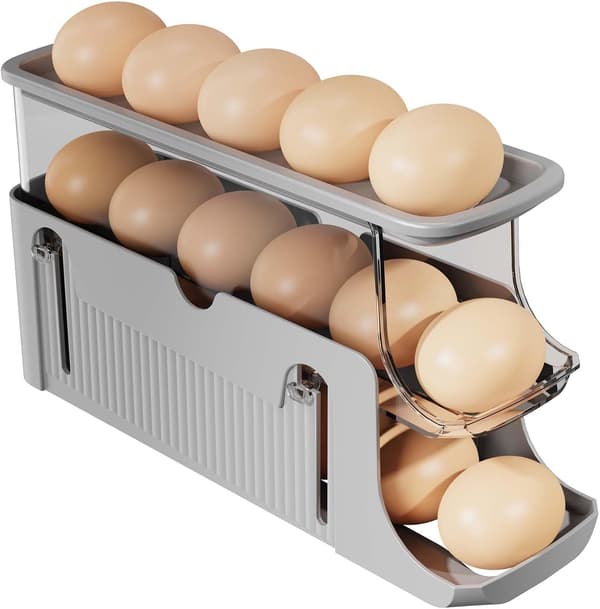 Egg Dispenser with Wheels, Automatic Egg Dispenser, Pull-Out Egg Carton, Holds 15-17 Eggs.
