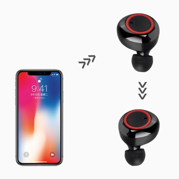 Bluetooth 5.0 Høretelefoner, Stereo Bluetooth Høretelefoner Trådløse Støjreducerende Høretelefoner (Hvid+Rød)