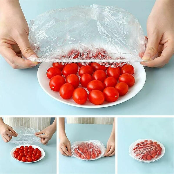 100 stk Matdeksler Transparent Plast Elastisk Strekk Matdeksler Gjenbrukbar Matstrekkfolie Beskytt Grønnsaker Frukt Kjøleskap Oppbevaring