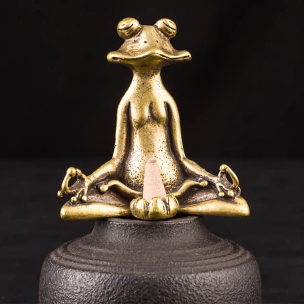 Antik metal meditationsfrø statue figur røgelse brænder holder