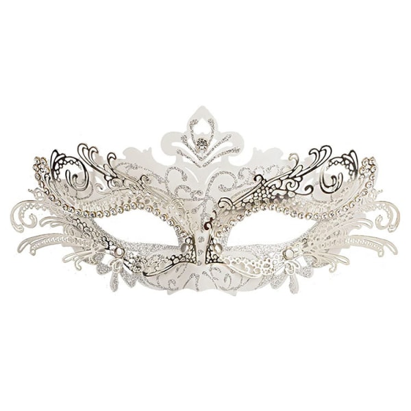 Masquerade Mask, Mardi Gras Deecorations Venetianska masker för kvinnor, vit, en, halv ansiktsmetallmask