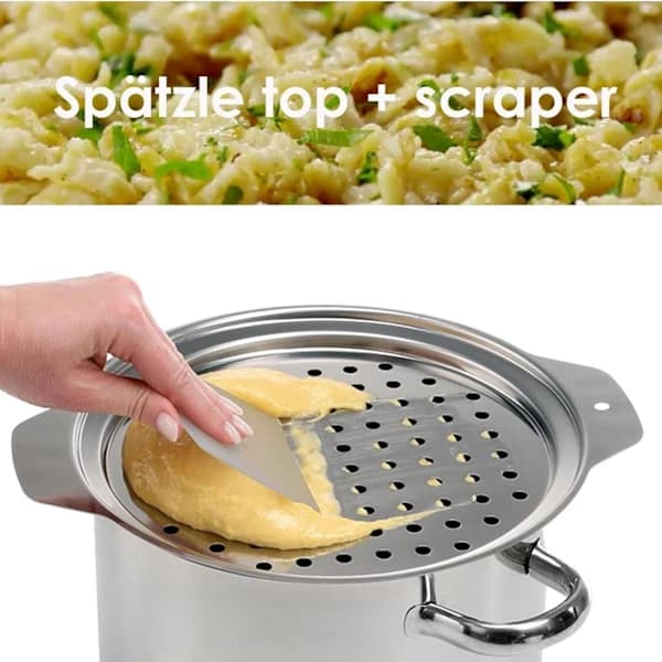 HA~Rustfritt Stål Spaetzle Maker Lås med Skrape Tradisjonell Tysk Eggnudel Maker Pan Gryte Spaghetti Sil