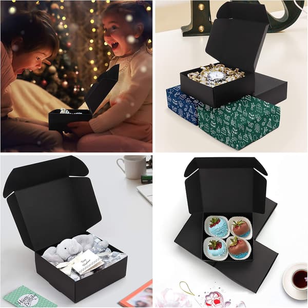 Black Kraft Presentaskar (20-pack) - Askstorlek 15×15×5cm - Lätt att montera, elegant presentask - Fester, födelsedagar, bröllop, helgdagar